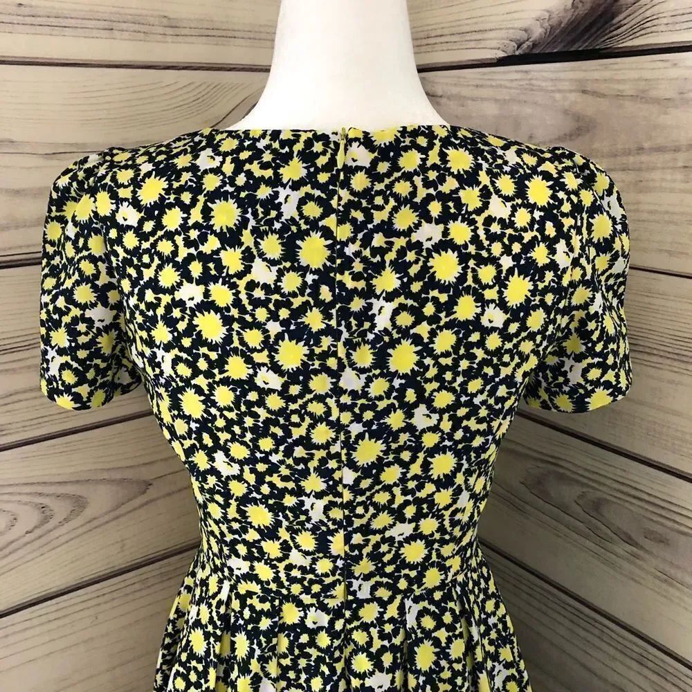 Navy&Yellow Floral Short Sleeve Fit & Flare Dress - Picture 6 of 10